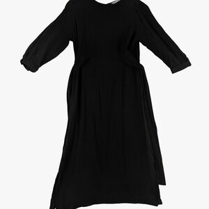 Zara Womens Black Cotton Textured Midi Dress Side Tie Puff Sleeve Small